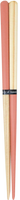 A set of Style of pink and wood Japan bi-colour Oedo hashi chopsticks, with a small black label wrapped around the centre with "Style of Japan" printed in white.
