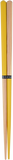 A yellow and wood pair of Style of Japan bi-colour Oedo hashi chopsticks, with a small black label wrapped around the centre with "Style of Japan" printed in white.
