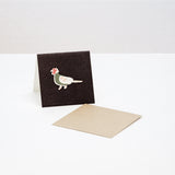 A square Japanese Motif Mini Card, featuring an illustration of traditional Japanese partridge on a black background. Printed in Japan and available at NiMi Projects UK.