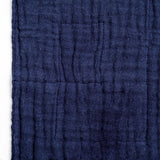 Detail of a navy blue, Ban Inoue, Japanese muslin dishcloth, showing its crumpled woven texture.