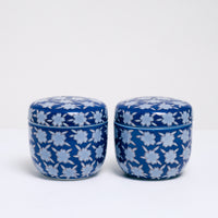 BLUE SAKURA LIDDED POT (LATE SHOWA)