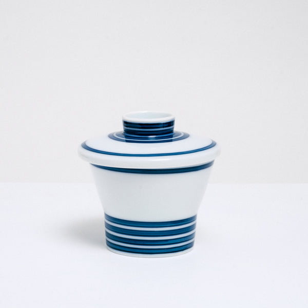 BLUE STRIPED WORKMAN LIDDED POT (SHOWA)