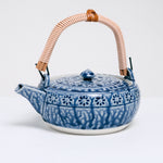 BLUE TEXTURED FLOWER TEA POT (LATE SHOWA)
