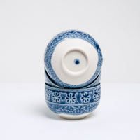 BLUE TEXTURED FLOWER TEA CUP (LATE SHOWA)