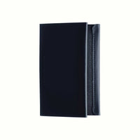 A Postalco Card Holder with a navy blue soft cow-hide cover and matching navy blue cotton textile inner.
