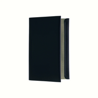 A Postalco Card Holder with a navy blue soft cow-hide cover and mint green cotton textile inner.