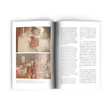 Inner pages of sankaku publishing’s Sankaku Vol 3: GODS, available at NiMi Projects UK. On the left page are two photographs of Kagura performances, featuring performers in the elaborate traditional costumes of demons. On the right page is text in English and Japanese about the ritualistic performances.