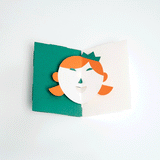Four Face Popup Cards, designed by Yasuyuki Wada for Fukunaga, featuring a cat, girl, dog and boy. Each card has moving eyes and mouth when opened. Made in Japan and available at NiMi Projects UK.