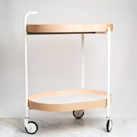 MOHEIM DRINKS TROLLEY, IN WHITE, WITH REMOVABLE TRAYS, JAPANESE MINIMALIST DESIGN, MADE IN JAPAN