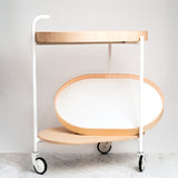 MOHEIM DRINKS TROLLEY, IN WHITE, WITH REMOVABLE TRAYS, JAPANESE  DESIGN, MADE IN JAPAN