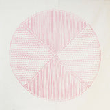 A white musubi linen furoshiki wrapping cloth with a circular design of red lines and dots by Nobuyuki Takai, available at NiMi Projects UK.