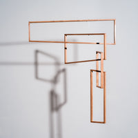 TEMPO'S WOODEN PERSPECTIVE MOBILE OF INTERLOCKING RECTANGULAR FRAMES, JAPANESE MINIMALIST DESIGN, MADE IN JAPAN