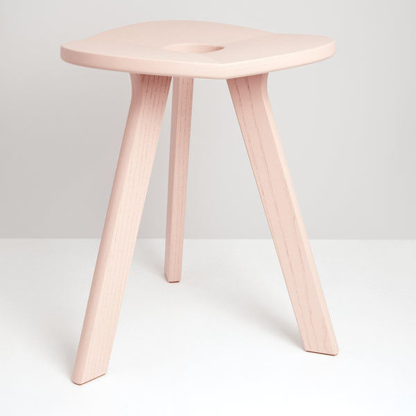 Atelier Yocto's cherry blossom pink three-legged Flower Stool Triangle featuring Japanese carpentry joinery is hand crafted in Japan and  available at Japanese contemporary homeware store NiMi Projects UK