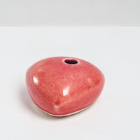 RED CERAMIC OKADA TRIANGLE BUD VASE, HAND CRAFTED IN JAPAN, JAPANESE DESIGN