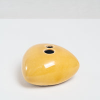 YELLOW PORCELAIN OKADA TRIANGLE BUD VASE, HAND CRAFTED IN JAPAN, JAPANESE DESIGN