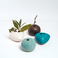 PORCELAIN OKADA PEBBLE BUD VASES, HAND CRAFTED IN JAPAN, MINIMALIST JAPANESE DESIGN