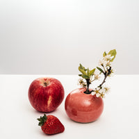 RED CERAMIC OKADA ROUND PEBBLE BUD VASE, HAND CRAFTED IN JAPAN, JAPANESE MINIMALIST DESIGN