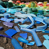 Blue ocean plastic waste, collected and sorted in Japan by Buoy, ready to be recycled into homeware items.