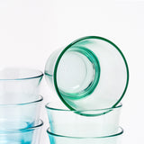 A closeup image of a Spash stackable glass tumbler, made in Japan by Toyo Sasaki Glass and available at NiMi Projects UK.