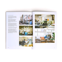 A page spread from Sankaku Vol 1., a book about craft and manufacturing in Tokyo, featuring an images and text about book binders Shinohara Shiko.
